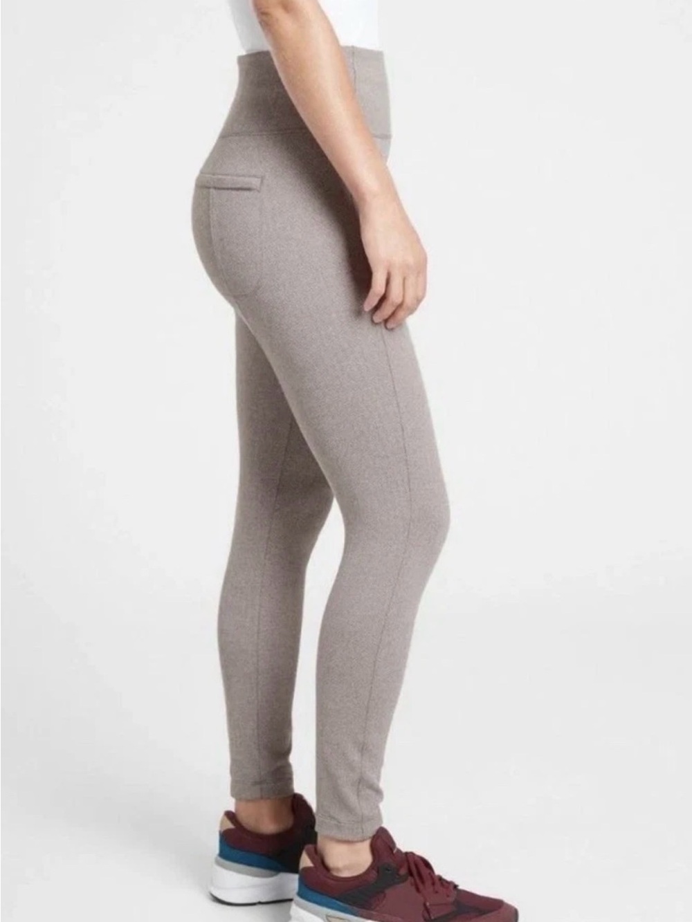 Athleta Herringbone Delancey Tight Ankle Leggings Medium M Tan/Gray & Cream